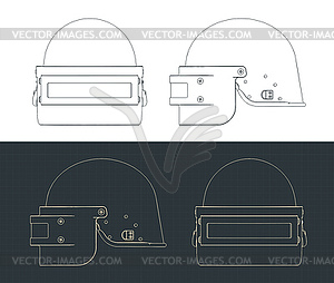 Special forces soldier helmet blueprints - vector clip art