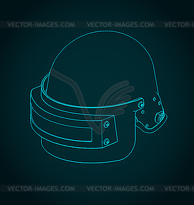 Special forces soldier helmet isometric blueprint - vector clip art