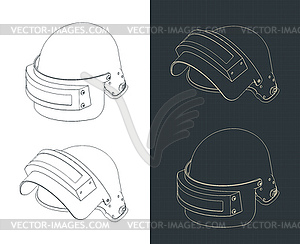 Изометрические чертежи шлема солдата спецназа - векторный клипарт EPS