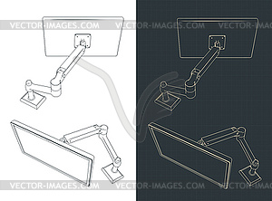 Single monitor arm mount blueprints - vector EPS clipart