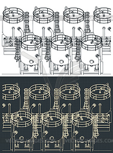 Chemical production tanks drawings - vector clipart