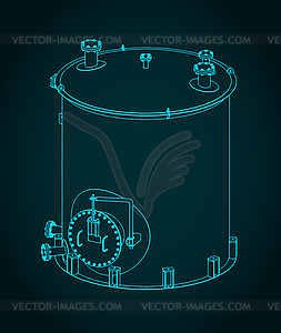 Изометрический чертеж большого промышленного резервуара - векторное изображение клипарта