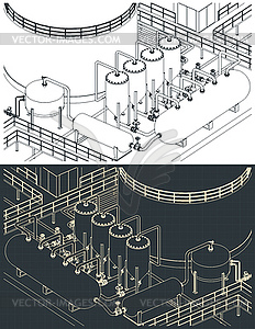 Чертежи нефтеперерабатывающего завода - клипарт в векторном виде