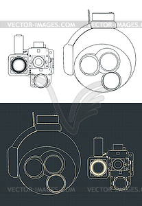 Enclosed ball gimbal camera blueprints - vector image