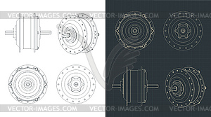 Hub motor for bicycle wheel blueprints - vector clip art