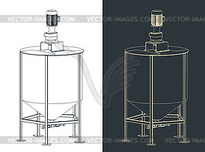 Изометрические чертежи большого промышленного резервуарного смесителя - векторный клипарт / векторное изображение