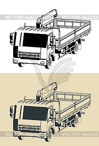 Грузовой автомобиль с установкой крана-манипулятора - векторное графическое изображение