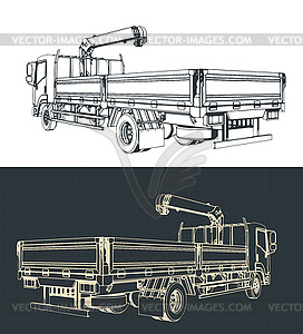 Truck with crane-manipulator installation sketches - vector clip art