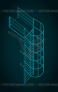 Fire escape isometric blueprint - vector image