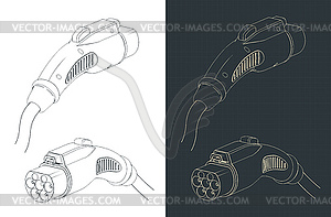 EV charger GB/T AC connector blueprints - vector clipart / vector image