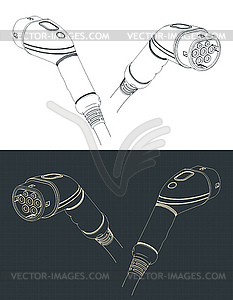 EV charger type 2 plug blueprints s - vector clipart