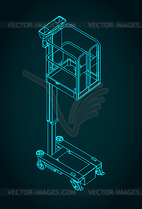 Push around mast lift isometric technical drawing - vector clip art