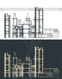 Технические чертежи нефтеперерабатывающего завода - рисунок в векторе