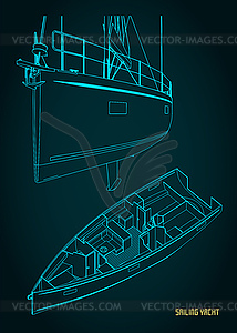 Парусная яхта и ее внутренние чертежи - стоковый клипарт