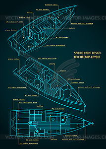 Sailing yacht design and interior layout - vector clipart