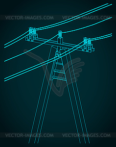 High voltage power lines with wires technical - vector image