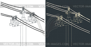 Technical drawings of high voltage electric pole - vector clip art