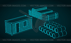 Construction site with building materials - vector image