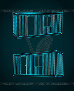 Чертежи контейнерных домов - векторизованный клипарт