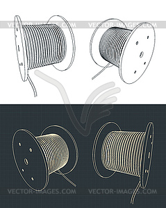 Industrial high voltage cable reel blueprints - vector clipart