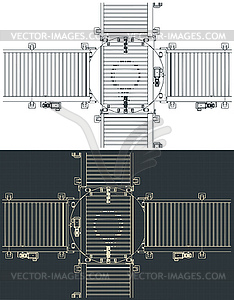 Turntable roller conveyor technical drawings - vector clipart