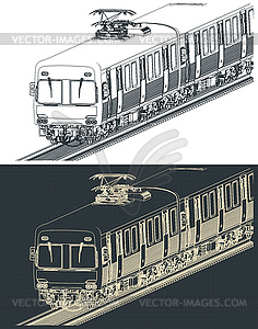 City ​​train isometric technical drawings - vector clipart