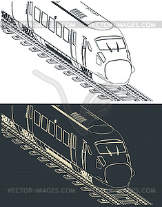 Изометрические технические чертежи высокоскоростного поезда - графика в векторе