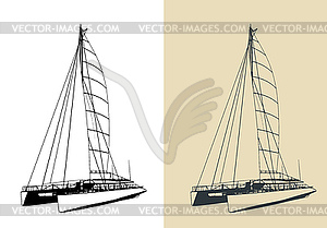 Большой парусный катамаран s - графика в векторном формате