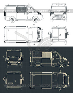 Police van technical drawings - vector image