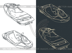 Изометрические технические чертежи гидроцикла - изображение векторного клипарта