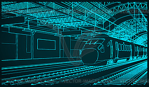 Railway station and express train - vector clipart
