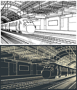 Железнодорожная станция со скоростным поездом - клипарт в формате EPS