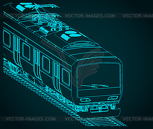 City train isometric blueprint - vector image