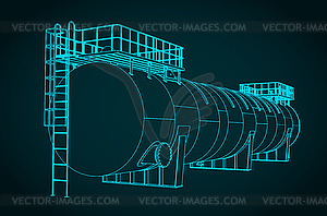 Large horizontal storage tank blueprint - vector clip art