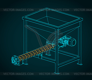Screw feeding conveyor blueprint - vector image