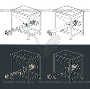 Screw feeding conveyor blueprints - vector image