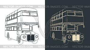 Double decker bus sketches - vector clipart