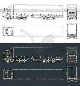 Semi truck trailer blueprints - vector image