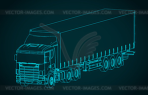 Semi truck trailer isometric blueprint - vector image