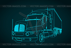 Cargo semi truck with trailer drawing - vector clipart