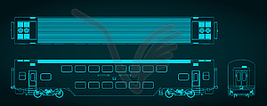 Double deck train car blueprints - vector image