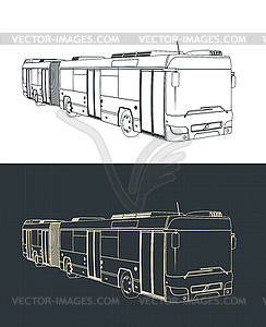 Articulated city ​​bus blueprints - vector clip art