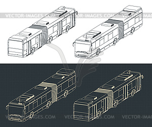 Articulated city ​​bus isometric blueprints - vector image