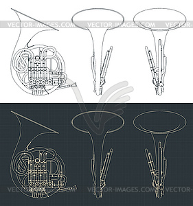 French horn blueprints - vector EPS clipart