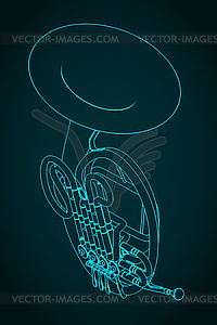 French horn - color vector clipart