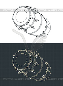 Naal dholak drum isometric blueprints - vector clipart