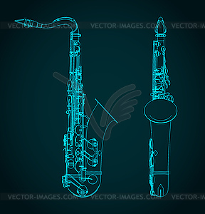 Tenor saxophone blueprints - vector clipart