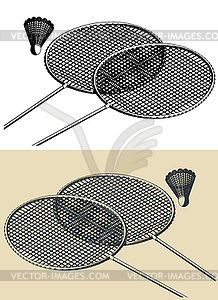 Rackets and shuttlecock - color vector clipart