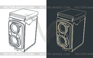Twin-lens reflex vintage camera - vector image