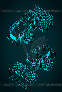 Landfill compactor isometric blueprints - vector clip art